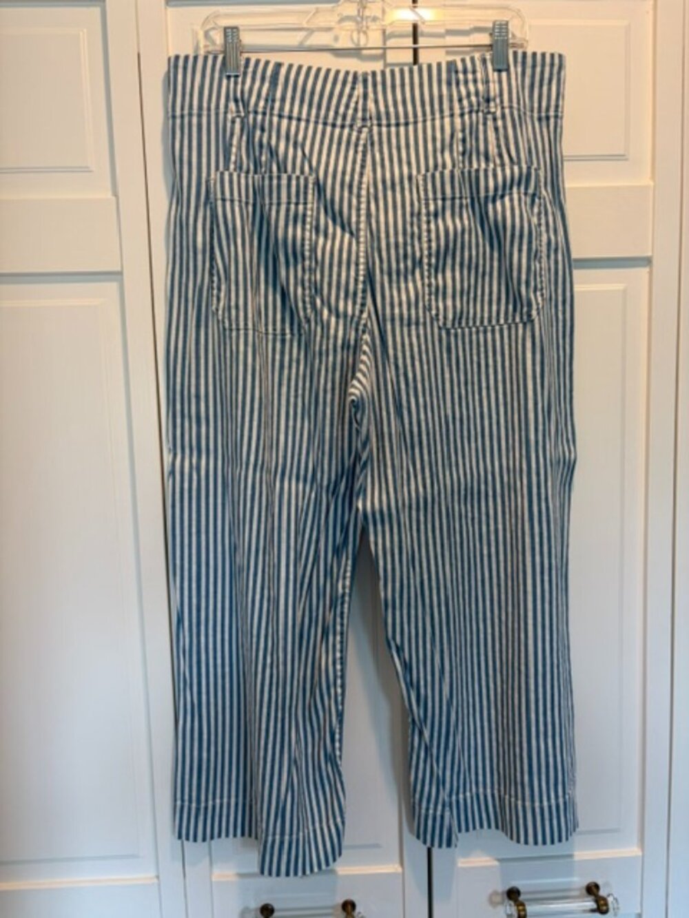Anthropologie Maeve Colette Striped Linen Wide Leg Crop Pants Blue/White 32P - Picture 5 of 8